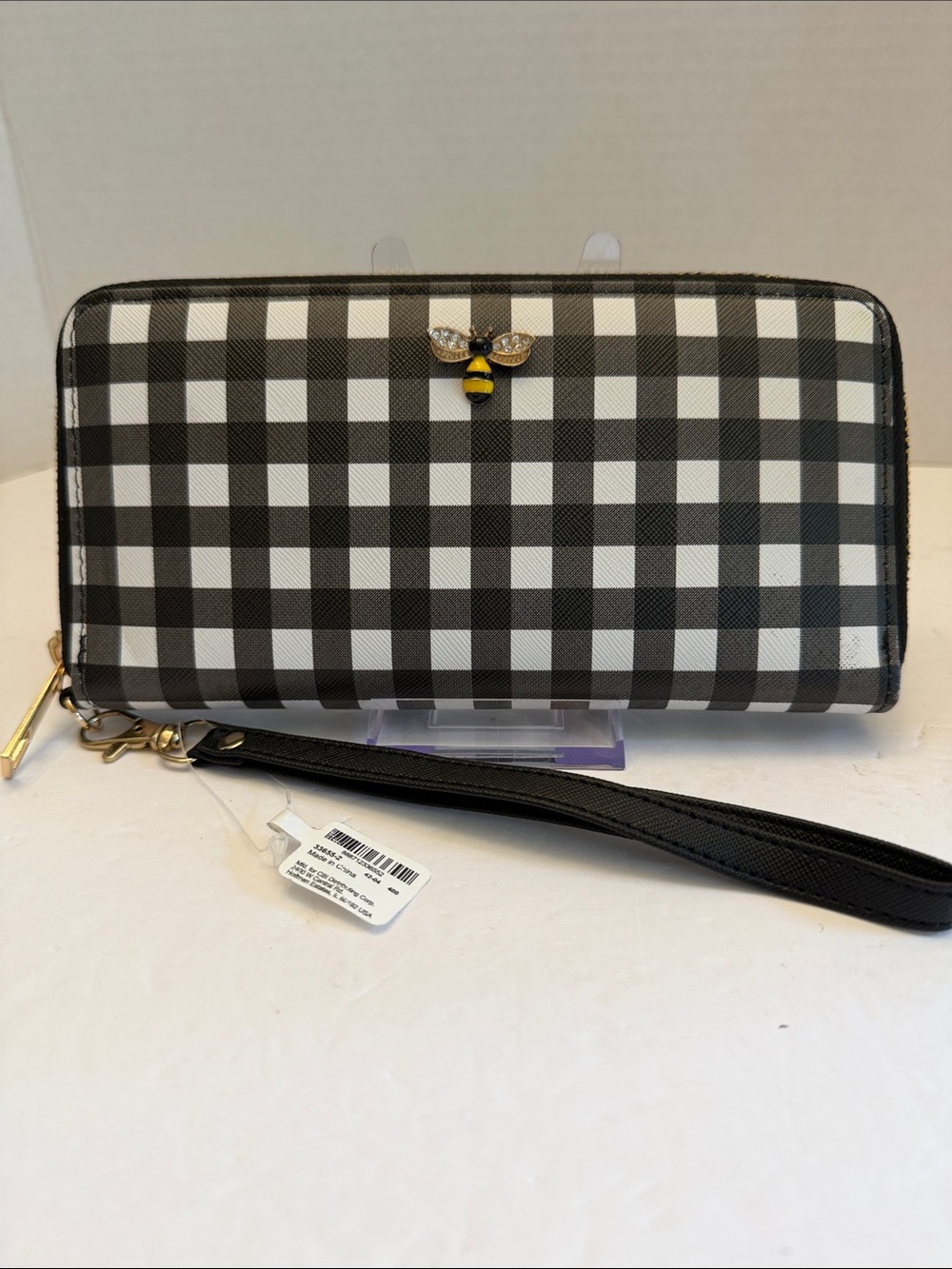 Icings Bee Accent Gingham Wristlet Wallet